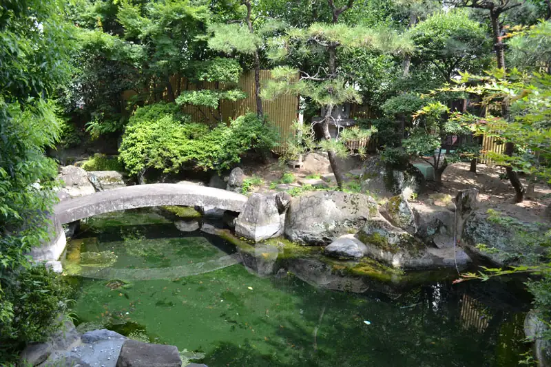 きれいに手入れされている池付きの中庭